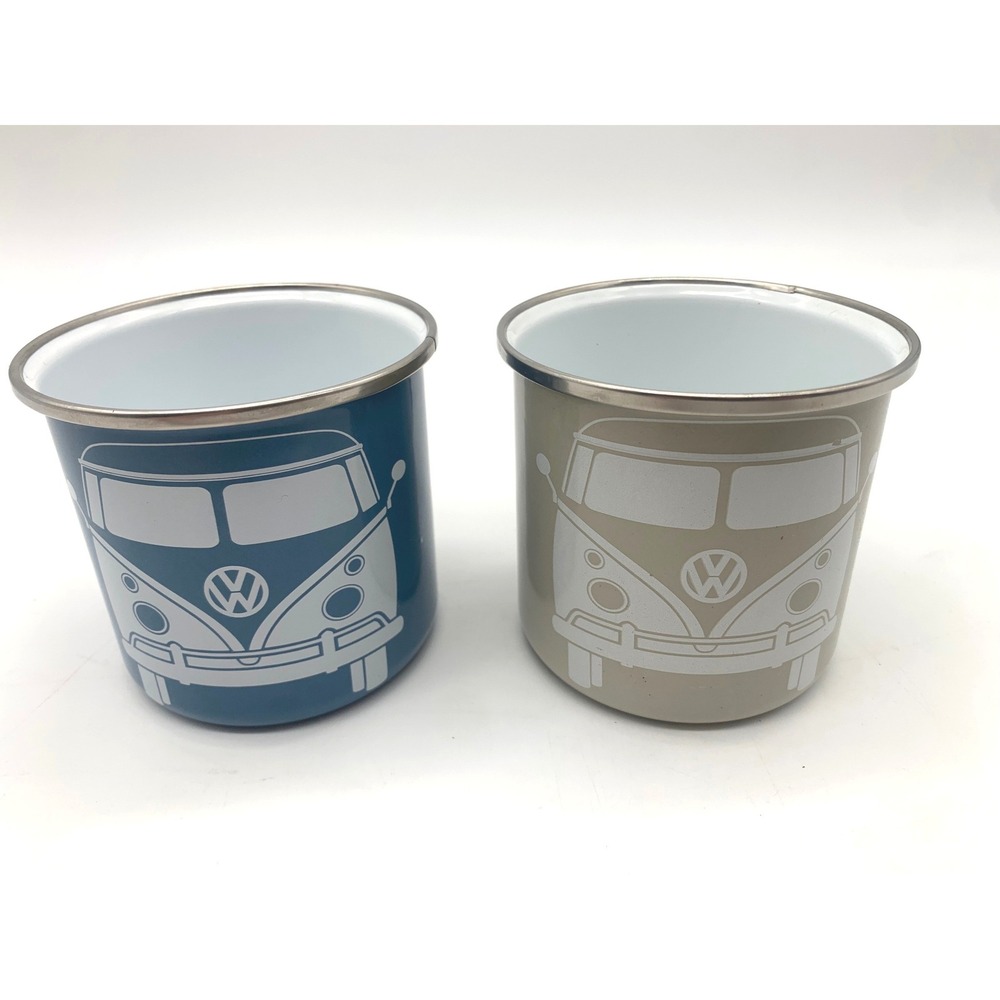 Volkswagen‎ Enamel Camping Mug Set | 2-Pack Blue & Tan 12oz VW T1 Bus